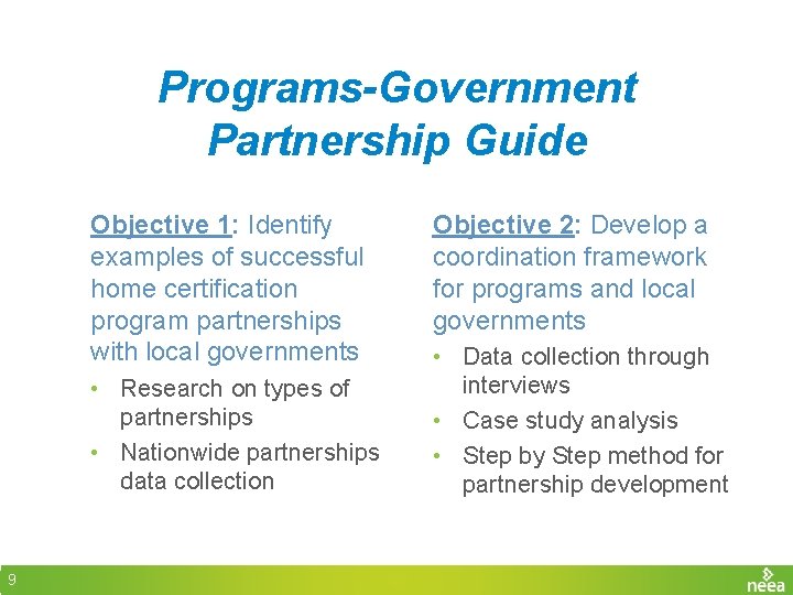 Programs-Government Partnership Guide Objective 1: Identify examples of successful home certification program partnerships with