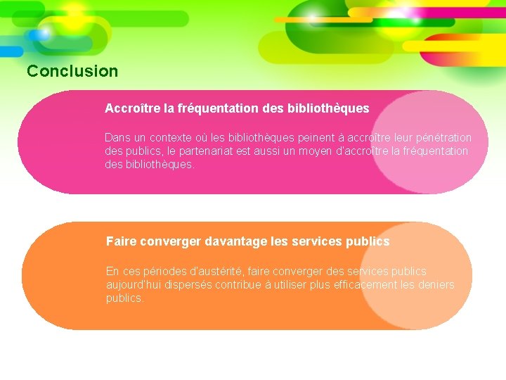 Conclusion Accroître la fréquentation des bibliothèques Dans un contexte où les bibliothèques peinent à