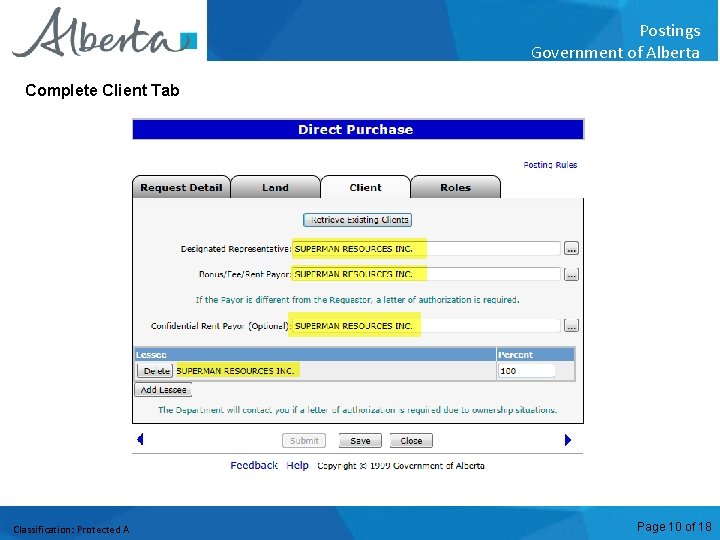 Postings Government of Alberta Complete Client Tab Classification: Protected A Page 10 of 18