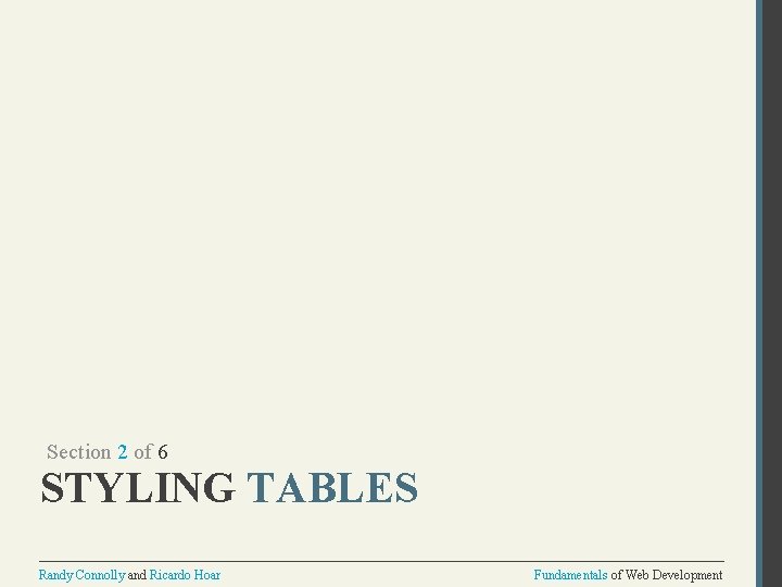 Section 2 of 6 STYLING TABLES Randy Connolly and Ricardo Hoar Fundamentals of Web