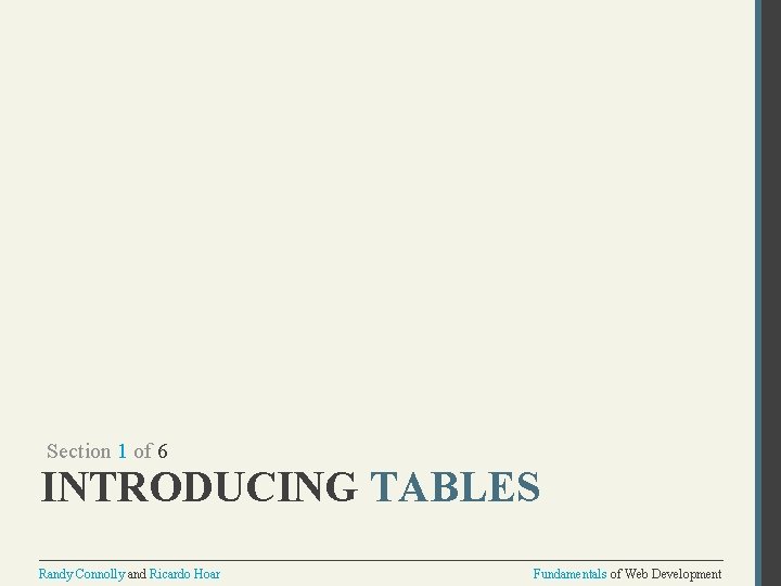 Section 1 of 6 INTRODUCING TABLES Randy Connolly and Ricardo Hoar Fundamentals of Web