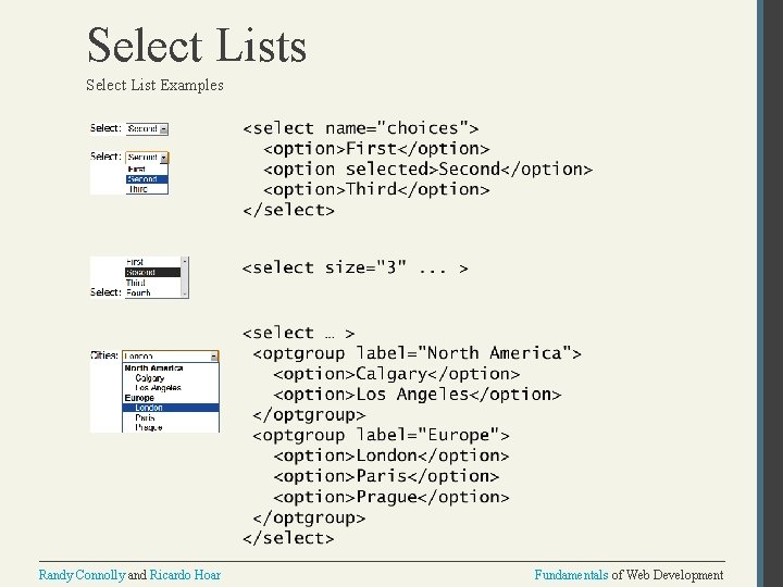 Select Lists Select List Examples Randy Connolly and Ricardo Hoar Fundamentals of Web Development