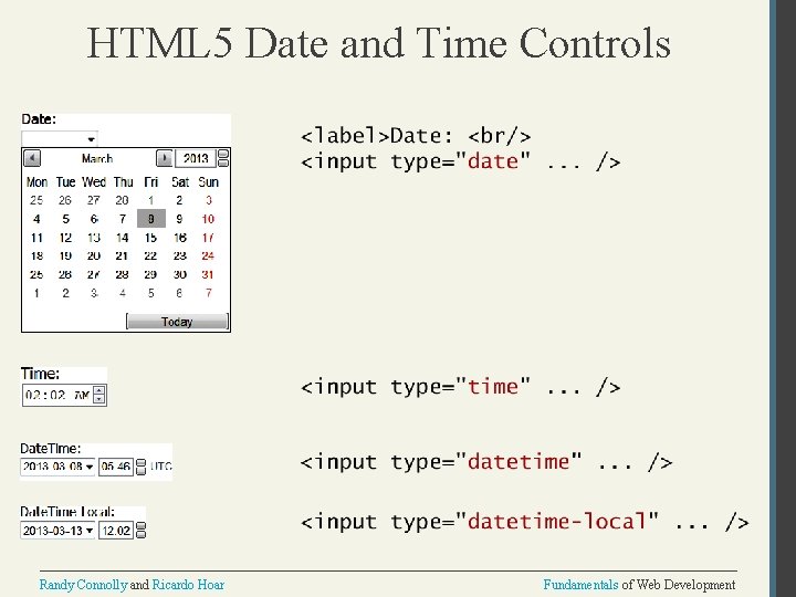 HTML 5 Date and Time Controls Randy Connolly and Ricardo Hoar Fundamentals of Web