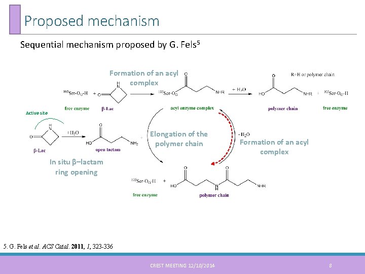 Proposed mechanism Sequential mechanism proposed by G. Fels 5 Formation of an acyl complex
