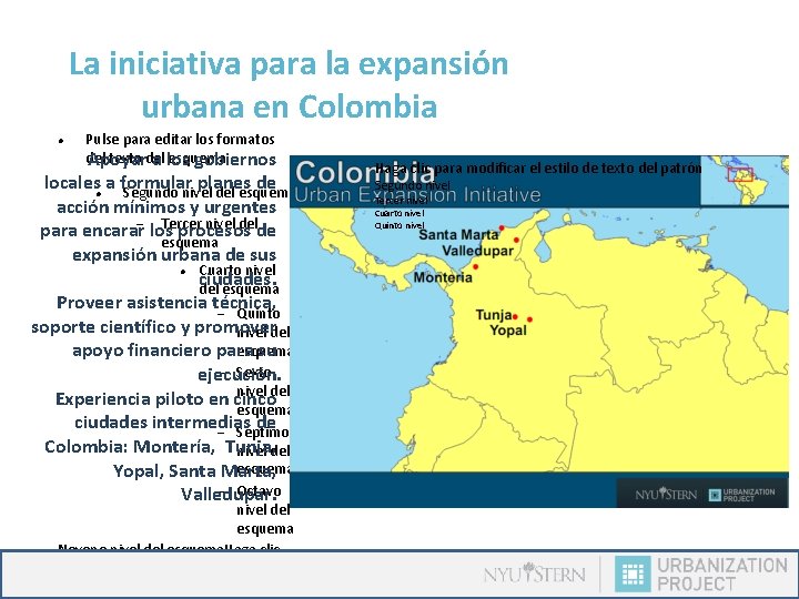 La iniciativa para la expansión urbana en Colombia Pulse para editar los formatos del