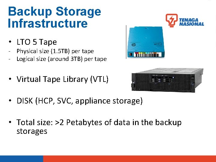 Backup Storage Infrastructure • LTO 5 Tape - Physical size (1. 5 TB) per