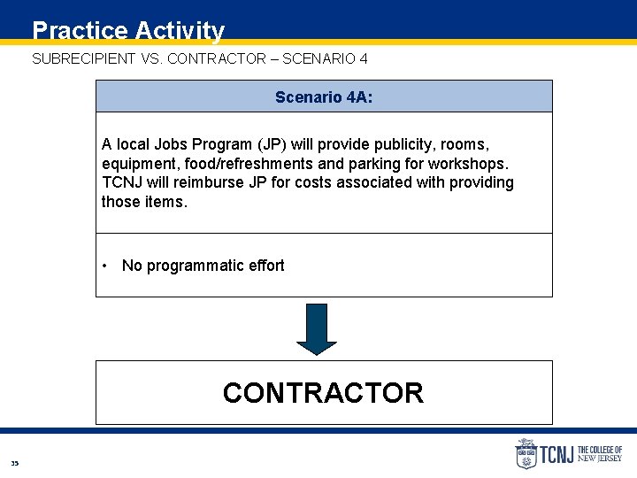 Practice Activity SUBRECIPIENT VS. CONTRACTOR – SCENARIO 4 Scenario 4 A: A local Jobs