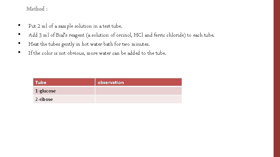 Method : • • Put 2 ml of a sample solution in a test