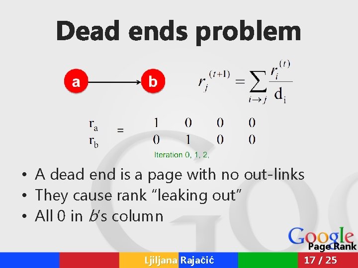 Dead ends problem • A dead end is a page with no out-links •