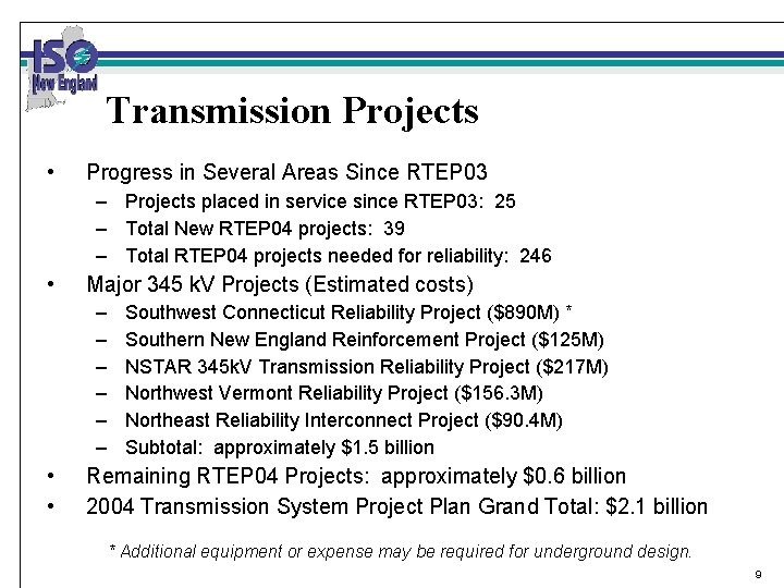 Transmission Projects • Progress in Several Areas Since RTEP 03 – Projects placed in