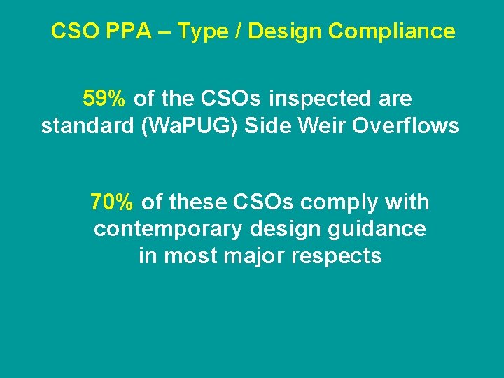 CSO PPA – Type / Design Compliance 59% of the CSOs inspected are standard