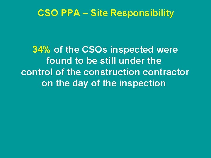 CSO PPA – Site Responsibility 34% of the CSOs inspected were found to be