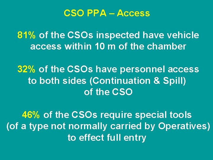 CSO PPA – Access 81% of the CSOs inspected have vehicle access within 10