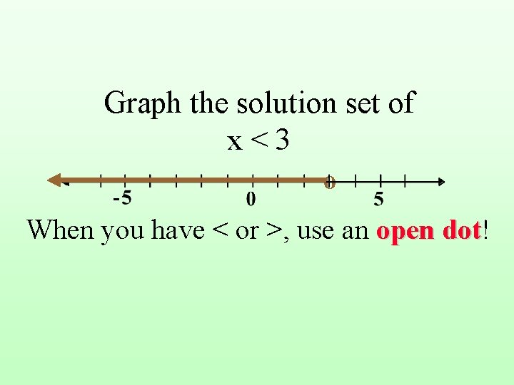 Graph the solution set of x < 3 o When you have < or