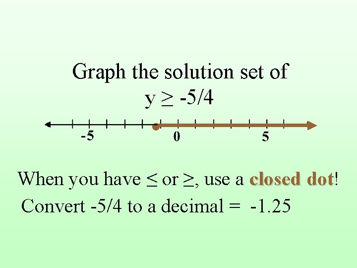 Graph the solution set of y ≥ -5/4 • When you have ≤ or