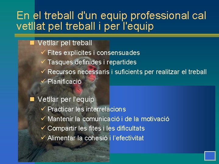 En el treball d'un equip professional cal vetllat pel treball i per l'equip n