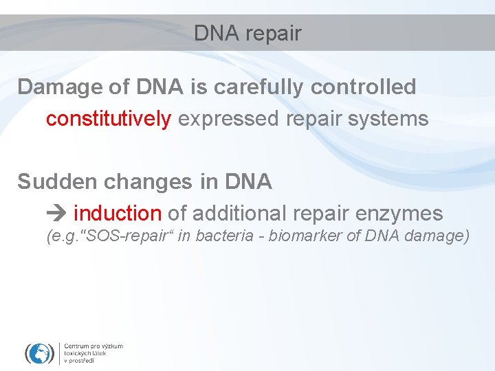 DNA repair Damage of DNA is carefully controlled constitutively expressed repair systems Sudden changes