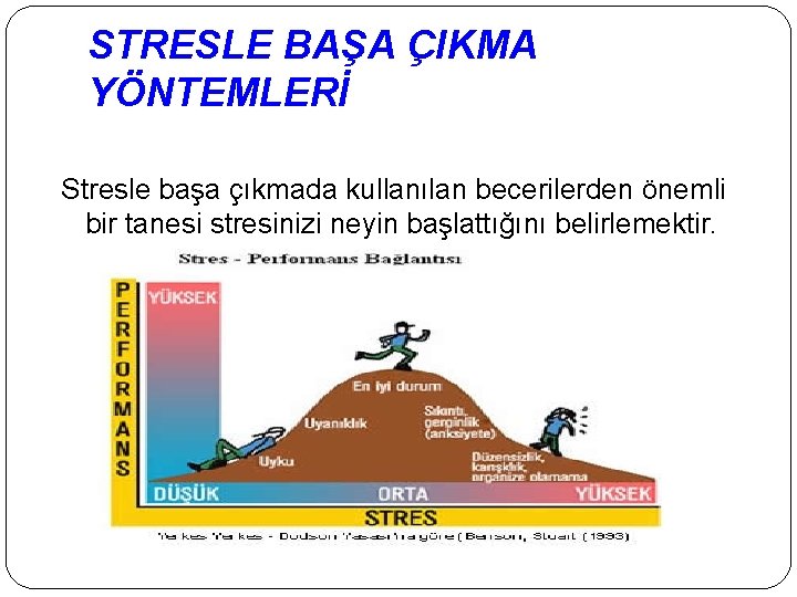 STRESLE BAŞA ÇIKMA YÖNTEMLERİ Stresle başa çıkmada kullanılan becerilerden önemli bir tanesi stresinizi neyin