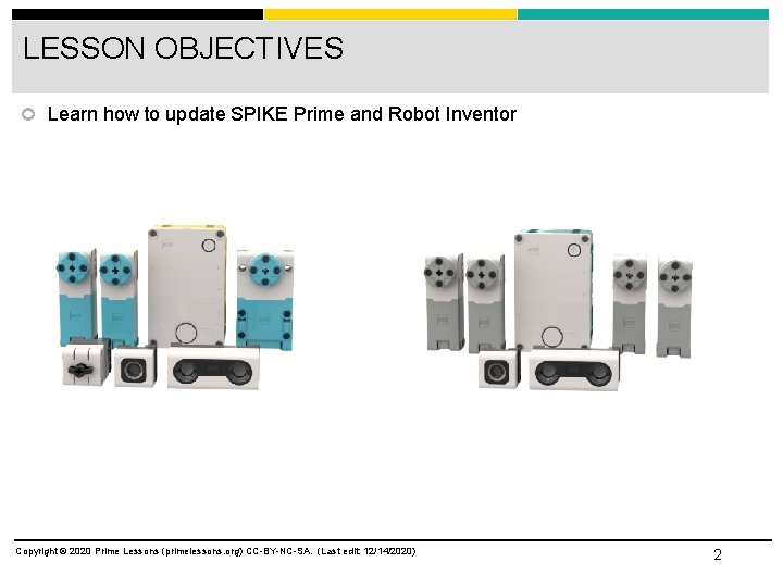 LESSON OBJECTIVES Learn how to update SPIKE Prime and Robot Inventor Copyright © 2020