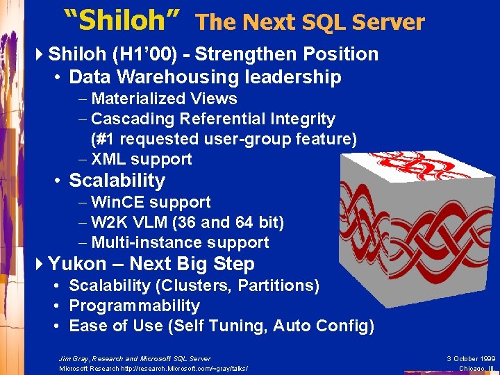 “Shiloh” The Next SQL Server 4 Shiloh (H 1’ 00) - Strengthen Position •