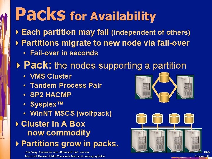 Packs for Availability 4 Each partition may fail (independent of others) 4 Partitions migrate