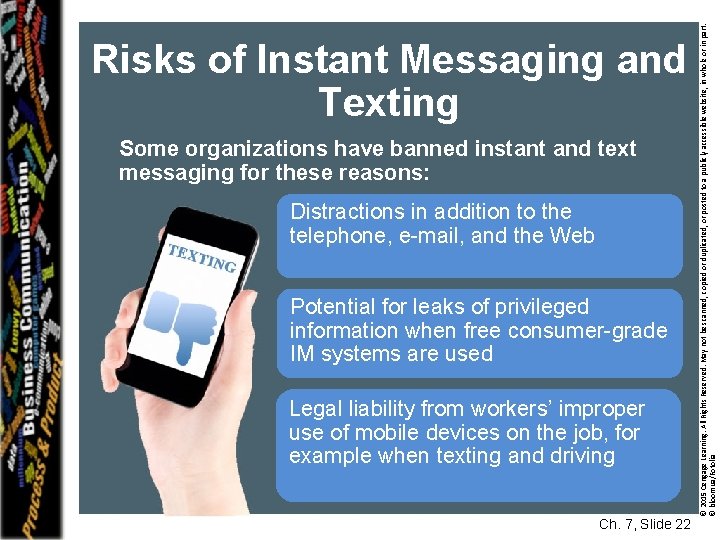 Some organizations have banned instant and text messaging for these reasons: Distractions in addition