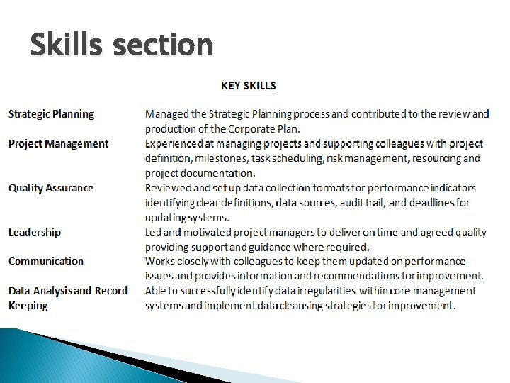 Skills section 