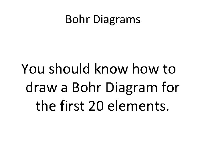 Bohr Diagrams You should know how to draw a Bohr Diagram for the first Bohr Diagrams You should know how to draw a Bohr Diagram for the first