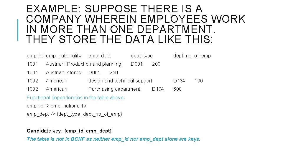 EXAMPLE: SUPPOSE THERE IS A COMPANY WHEREIN EMPLOYEES WORK IN MORE THAN ONE DEPARTMENT. EXAMPLE: SUPPOSE THERE IS A COMPANY WHEREIN EMPLOYEES WORK IN MORE THAN ONE DEPARTMENT.