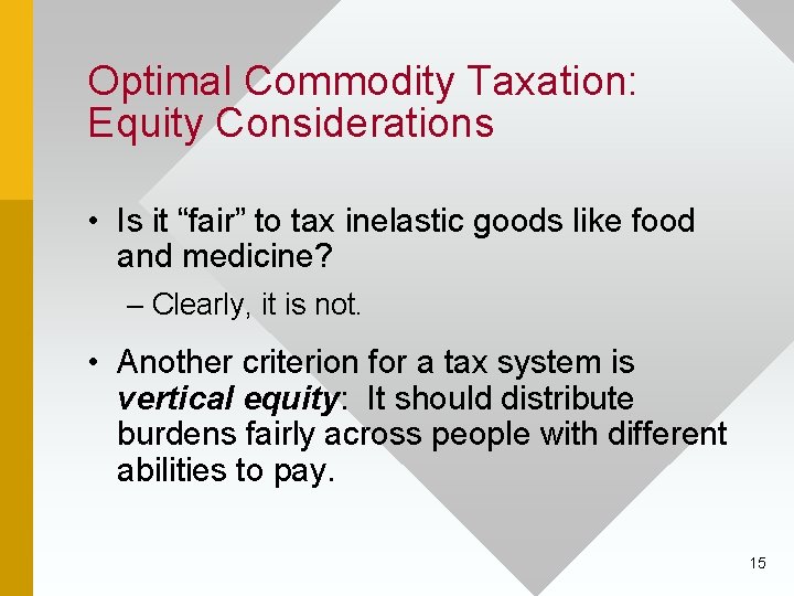 Optimal Commodity Taxation: Equity Considerations • Is it “fair” to tax inelastic goods like