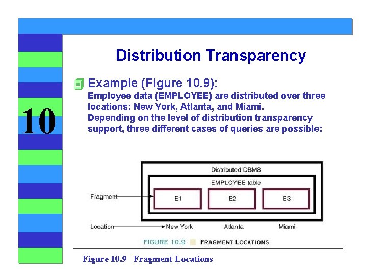 Distribution Transparency 4 Example (Figure 10. 9): 10 Employee data (EMPLOYEE) are distributed over
