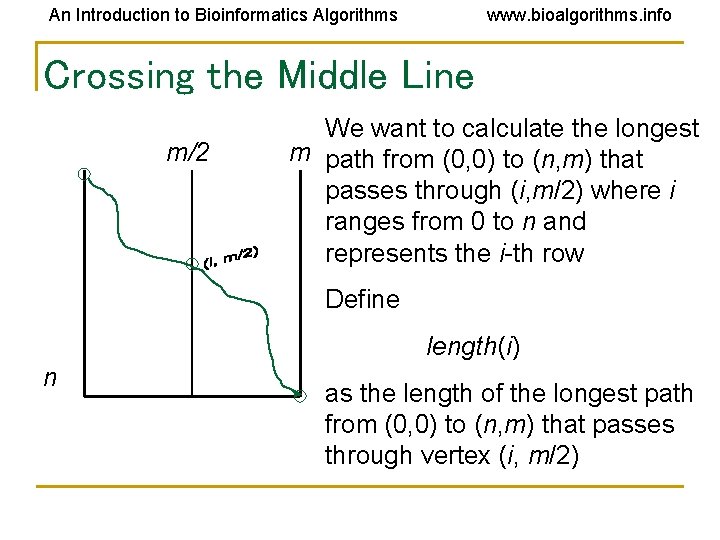An Introduction to Bioinformatics Algorithms www. bioalgorithms. info Crossing the Middle Line m/2 We