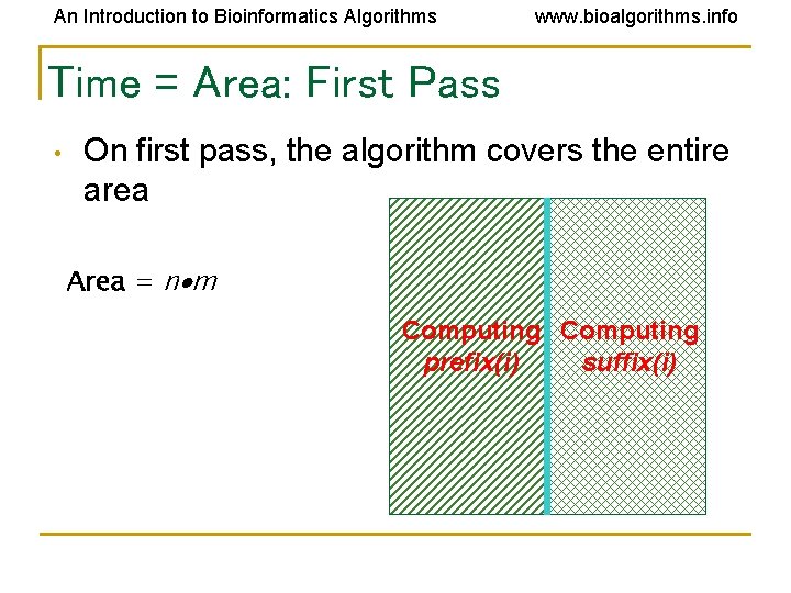 An Introduction to Bioinformatics Algorithms www. bioalgorithms. info Time = Area: First Pass •