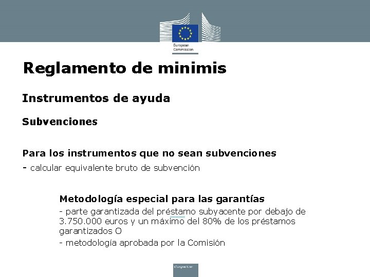 Reglamento de minimis Instrumentos de ayuda Subvenciones Para los instrumentos que no sean subvenciones