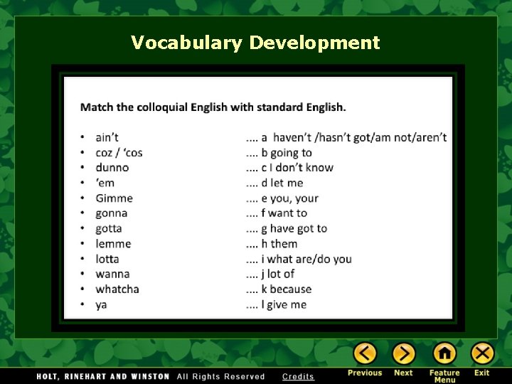 Vocabulary Development 