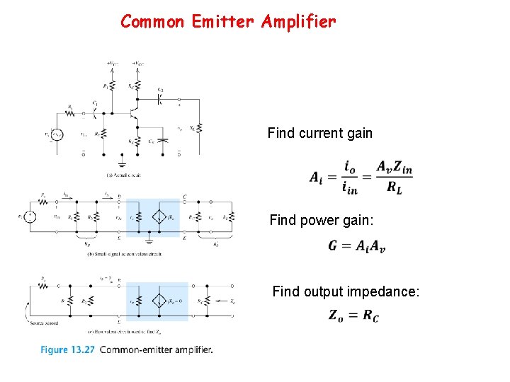 Common Emitter Amplifier Find current gain Find power gain: Find output impedance: 