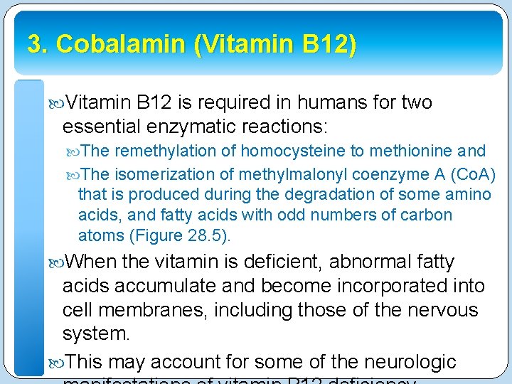 3. Cobalamin (Vitamin B 12) Vitamin B 12 is required in humans for two