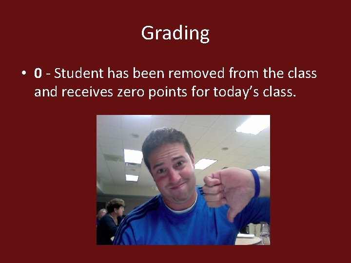 Grading • 0 - Student has been removed from the class and receives zero