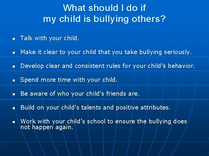 What should I do if my child is bullying others? n Talk with your