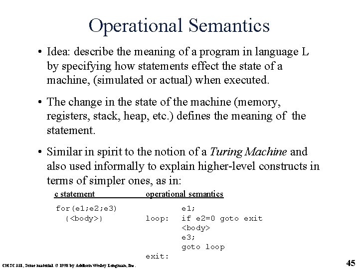 Operational Semantics • Idea: describe the meaning of a program in language L by
