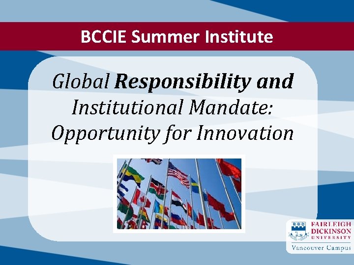 BCCIE Summer Institute Global Responsibility and Institutional Mandate: Opportunity for Innovation 