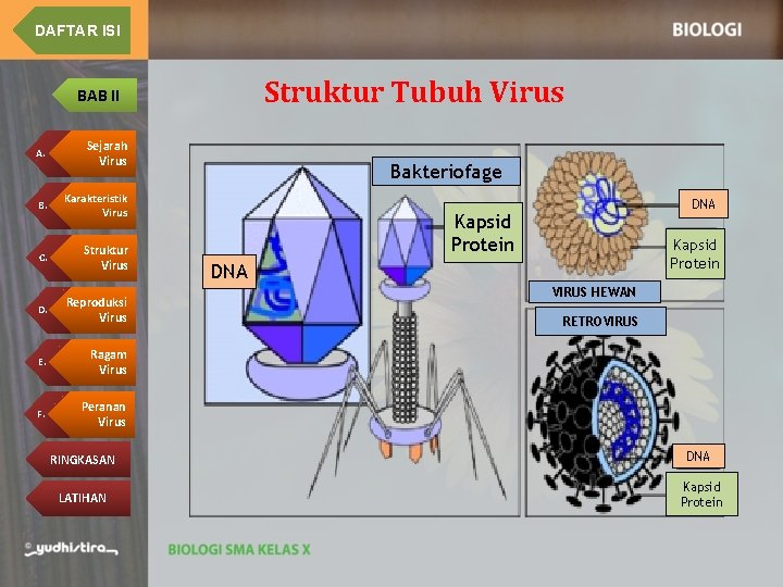 DAFTAR ISI Struktur Tubuh Virus BAB II A. Sejarah Virus B. Karakteristik Virus C.
