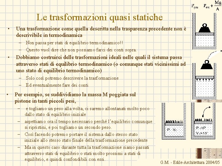 Le trasformazioni quasi statiche • Una trasformazione come quella descritta nella trasparenza precedente non