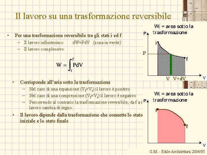 Il lavoro su una trasformazione reversibile • Per una trasformazione reversibile tra gli stati