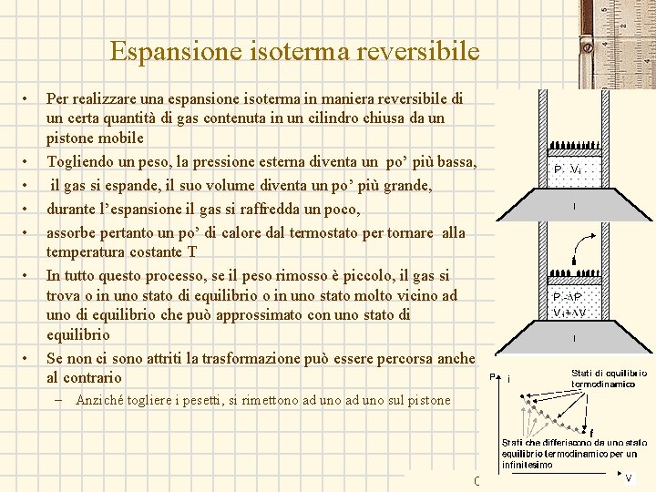 Espansione isoterma reversibile • • Per realizzare una espansione isoterma in maniera reversibile di