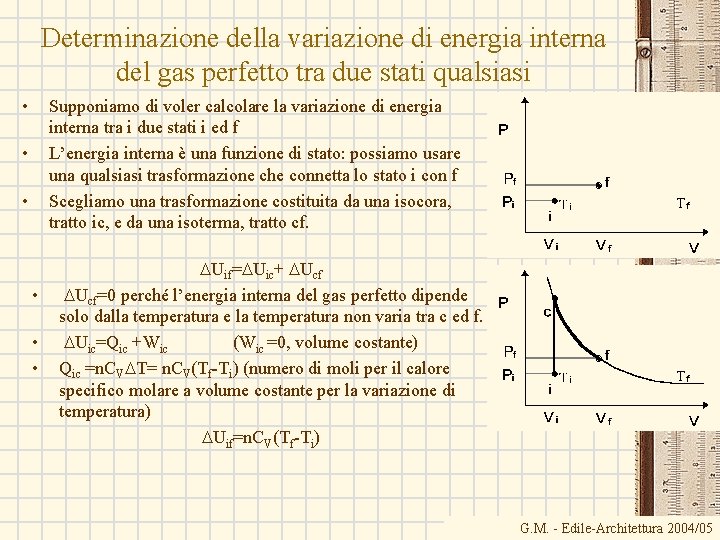 Determinazione della variazione di energia interna del gas perfetto tra due stati qualsiasi •