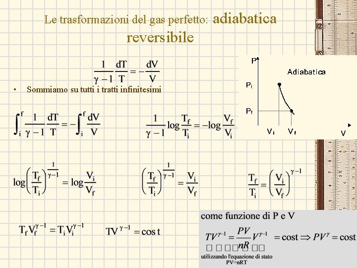 Le trasformazioni del gas perfetto: adiabatica reversibile • Sommiamo su tutti i tratti infinitesimi