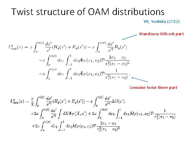 Twist structure of OAM distributions YH, Yoshida (2012) Wandzura-Wilczek part Genuine twist-three part 