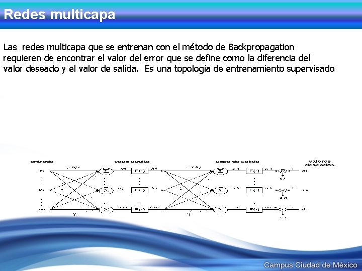 Redes multicapa Las redes multicapa que se entrenan con el método de Backpropagation requieren