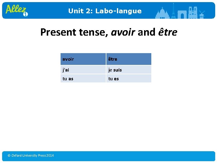 Unit 2: Labo-langue Present tense, avoir and être © Oxford University Press 2014 avoir